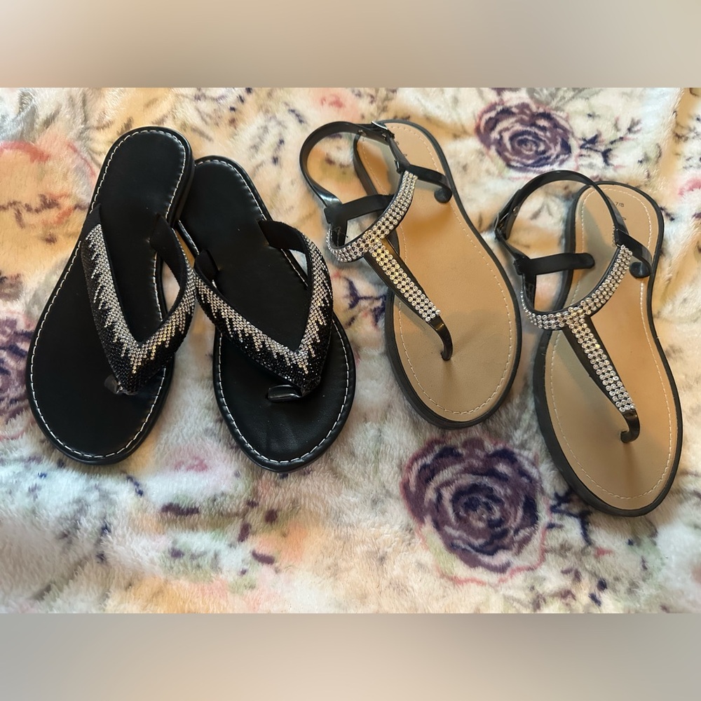 Chatties Black and Silver,Tan Bling Women's Sandals 2 for $50.00